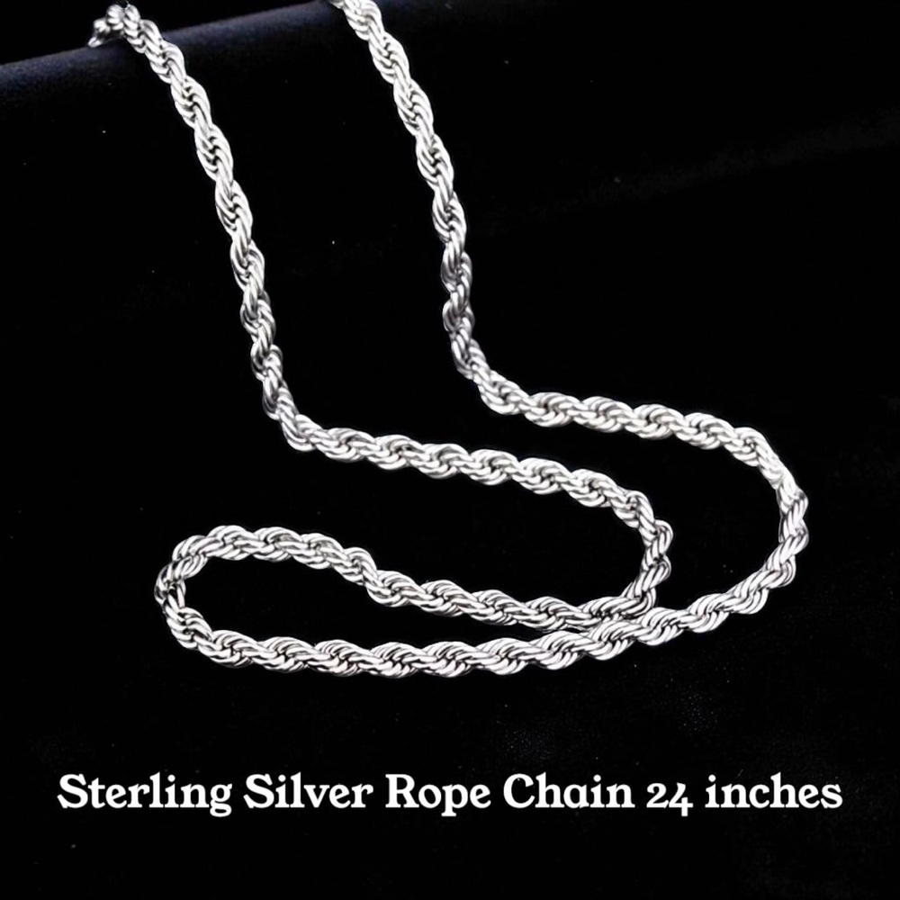 Sterling Silver Sparkling 3mm Twisted Rope Unisex Necklace  18”, 22”, 24” Length